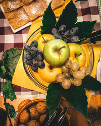 High angle view of apples and fruits on table