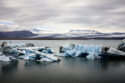 Icebergs at jokulsarlon glacier lagoon in southern iceland.