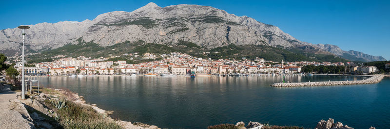 Scenic view of sea and buildings against sky