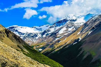 Scenic view of snowcapped mountains against sky