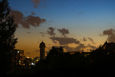 Silhouette of temple against sky at sunset