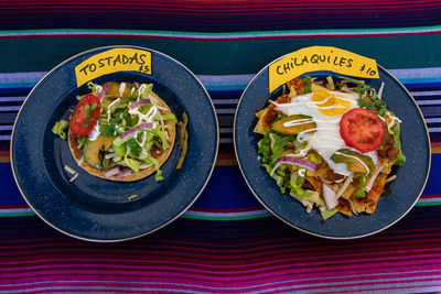 High angle view of food on table