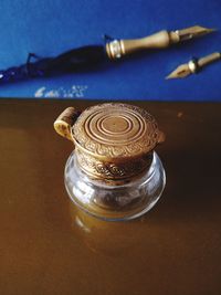 Writing tools for calligraphy in gold and blue 