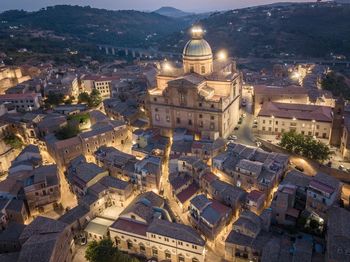 High angle view of buildings in city