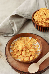 High angle view of food in bowl on table