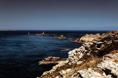 Scenic view of sea against clear sky