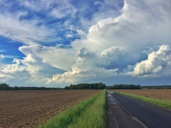 Scenic view of field against cloudy sky