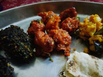 High angle view of serving in plate on table