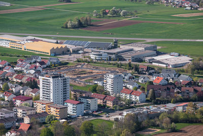 High angle view of buildings in city