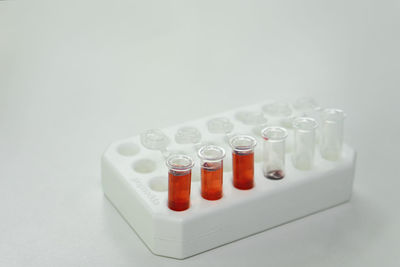 The lab technician injects the red liquid into a microtiter plate