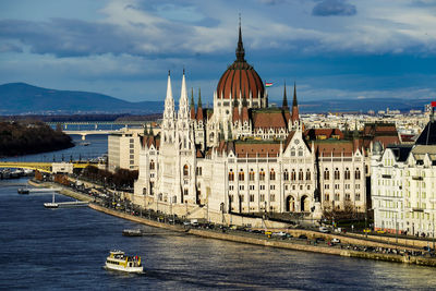 High angle view of buildings in city