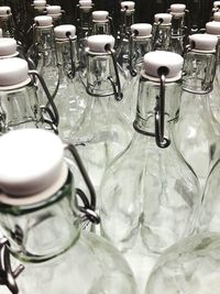 High angle view of wine glasses on table