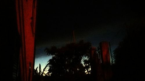 Low angle view of silhouette trees against sky at night