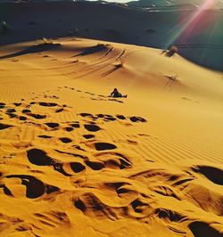 Aerial view of sand dunes in desert