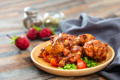 Close-up of salad in bowl on table