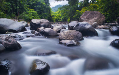 River flowing through rocks in forest