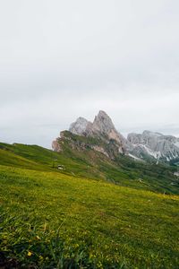 Panoramic view on the seceda in the dolomites mountains