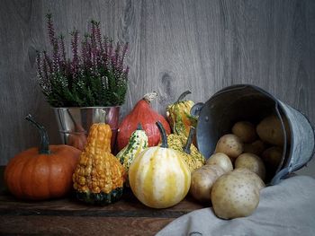 Pumpkins in market stall