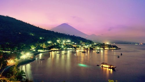 Scenic view of sea against sky at night