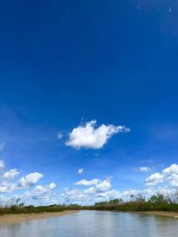 Scenic view of lake against blue sky