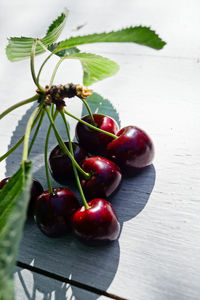 High angle view of cherries on table