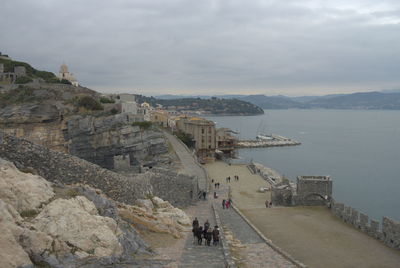 People in front of sea