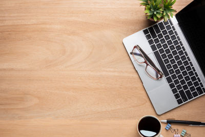 High angle view of laptop on table