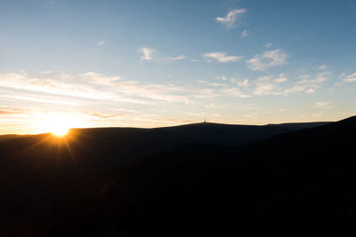 Scenic view of silhouette mountains against sky during sunset