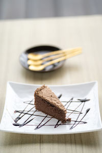 Close-up of chocolate cake on table