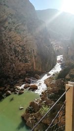 High angle view of mountains against sky