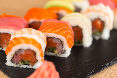 Close-up of sushi in plate