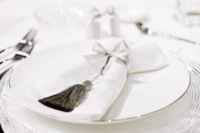 Close-up of mise en place  in plate on table