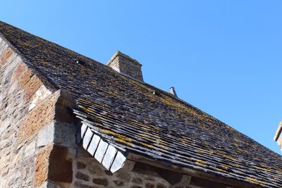 Low angle view of castle against clear blue sky