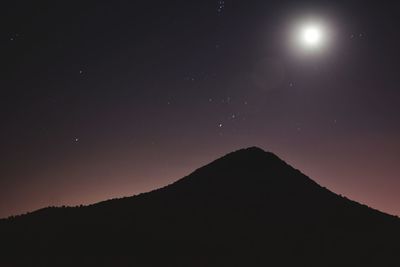 Low angle view of silhouette mountain against sky at night