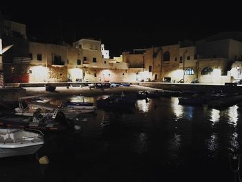 Reflection of buildings in water at night