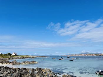 Scenic view of sea against blue sky