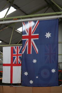 Close-up of flag against blue wall