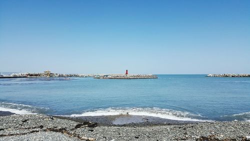 Scenic view of sea against clear sky