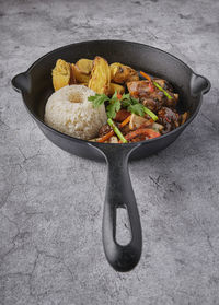 High angle view of food in bowl on table
