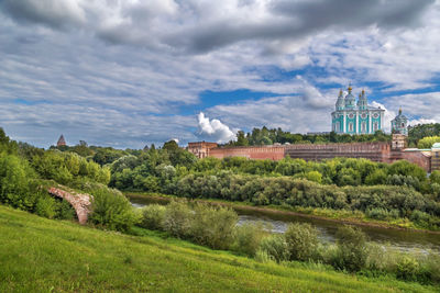 View of dormition cathedral in smolensk from dnieper river, russia