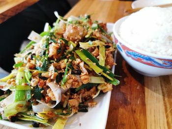 High angle view of meal served in plate