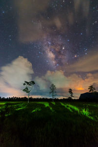 Scenic view of field against sky at night