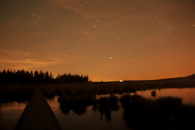 Scenic view of lake against sky at sunset