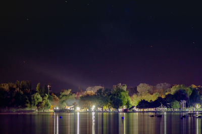 Scenic view of lake against sky at night