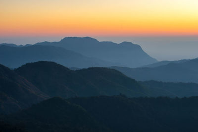 Scenic view of silhouette mountains against sky during sunset