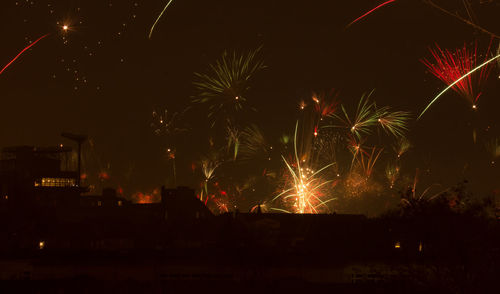 Firework display at night