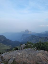 Beautiful scenic view from kodanad view point ooty of misty rain cloud hill mountain green forest