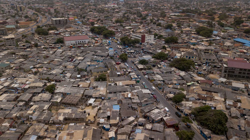 High angle view of buildings in town