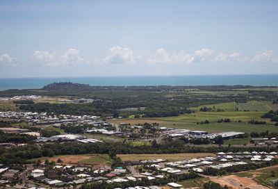 Aerial view of cityscape against sky