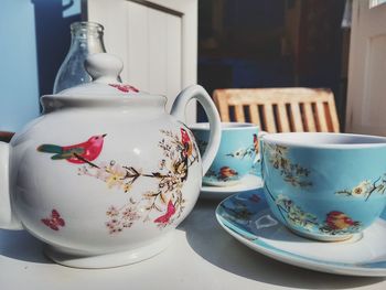 Close-up of tea cup on table